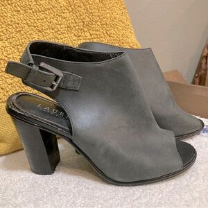 Lauren size 6.5 leather stacked heel peep toe ankle booties/shoes